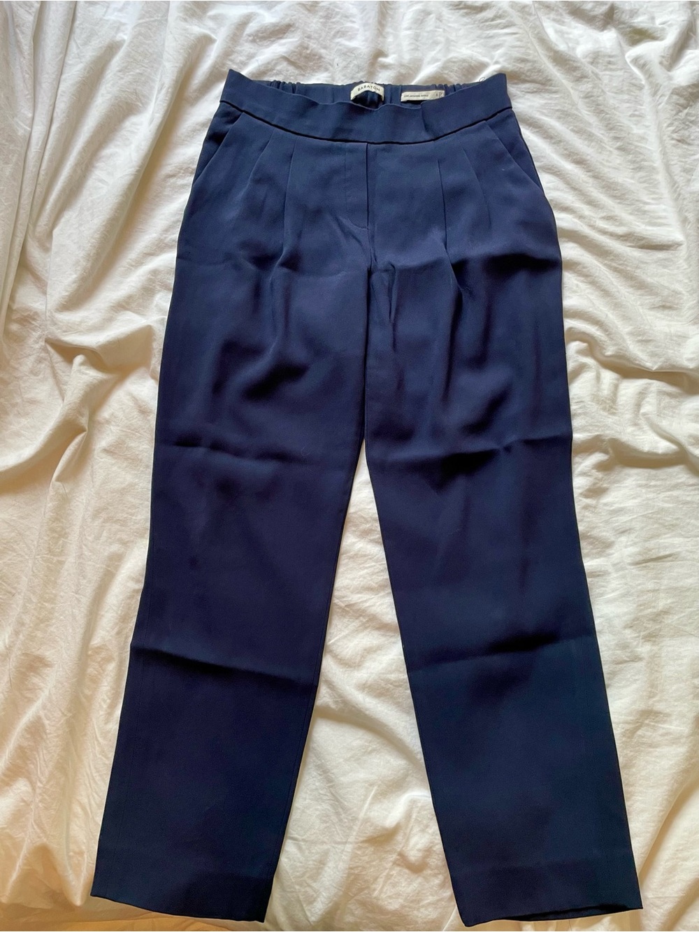 Babaton Dark Navy Pleated High-Rise Trousers